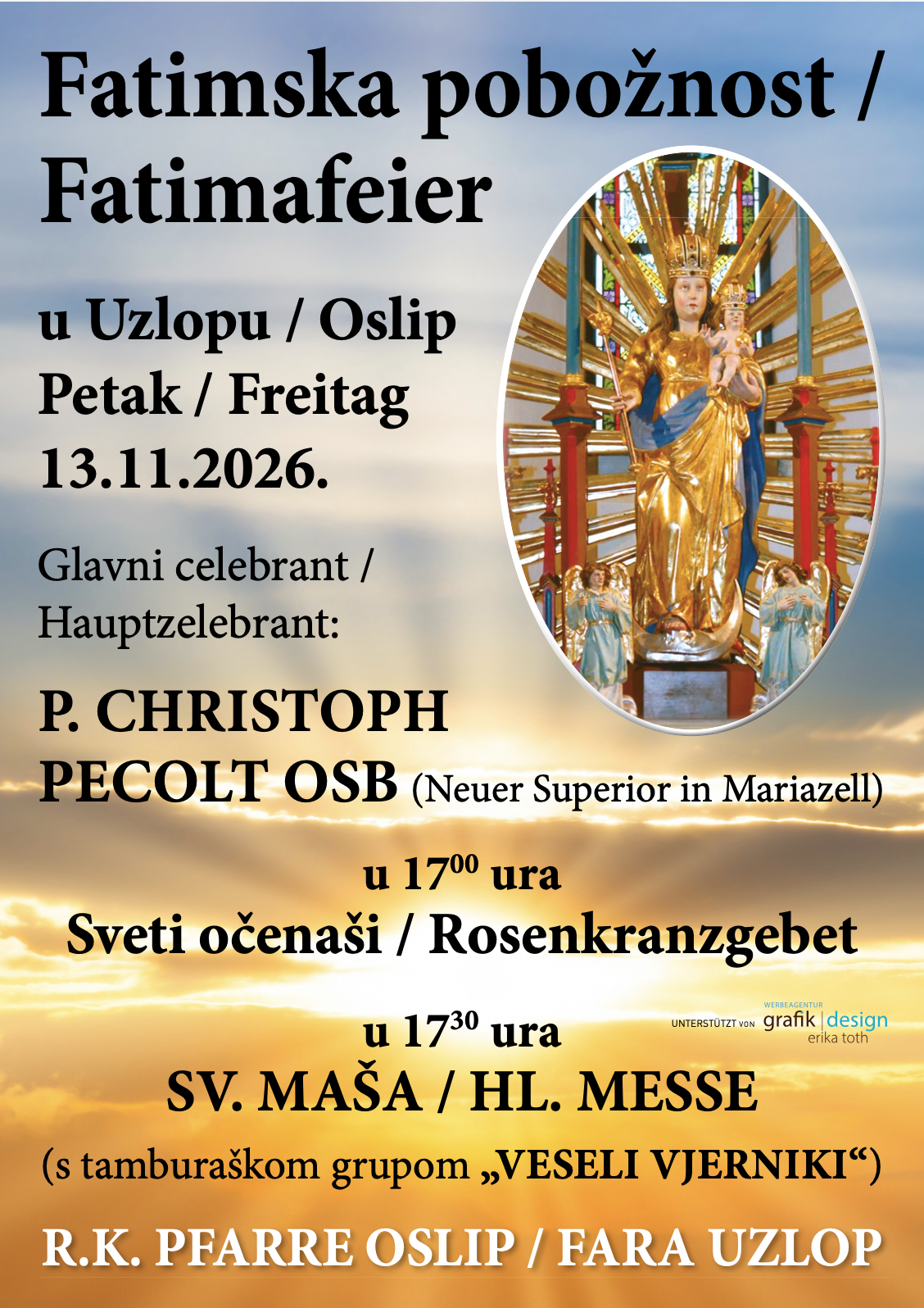 Fatimska pobožnost u Uzlopu 2026 /
Fatimafeier Oslip 2026